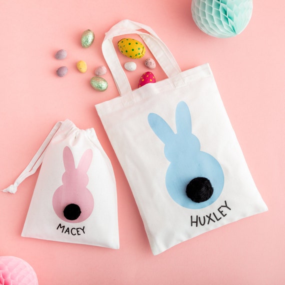 Personalised Easter Gift Bag With Black Fluffy Tail Pastel