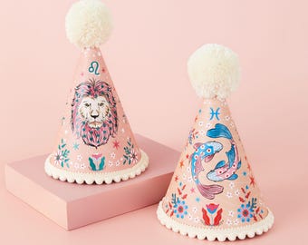 Zodiac Birthday Party Hat - Pom Pom And Trim Custom Birthday Cake Smash Star Sign Theme Gift Zodiac Inspired Party Celebrations