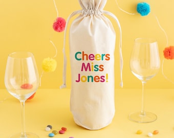 Any Text Teacher Bottle Bag - Thank You Gift Personalized Gift Bag Wine Bag Birthday Gift For Her Leaving Gift Idea