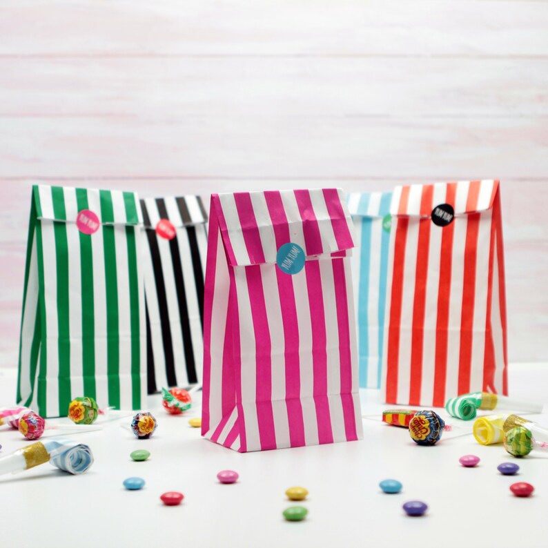 Stripy Candy Treat Bags with Yum Yum Stickers Party Bags Etsy