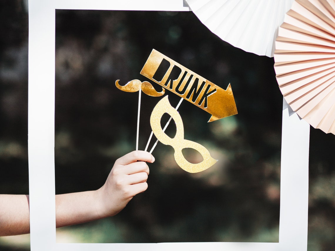Gold D.I.Y Photo Booth Props Birthday Party Photo Props Party Games Indoor Gold theme Wedding Props image 3