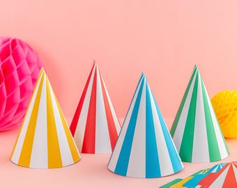 Chapeaux de fête à rayures lumineuses - Lot de 4 - Accessoires de fête à thème colorés pour anniversaire, fête d'enfants, Famille, Chapeaux de fête à rayures