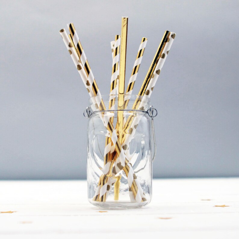Gold Paper Straws 24 / 25 Pack Gold Straws Non Plastic Etsy