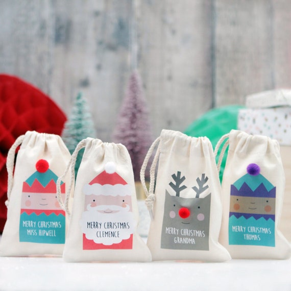 Bolsa de navidad 100% algodón personalizable para los regalos de Navidad -  2 tamaños - Precios mini