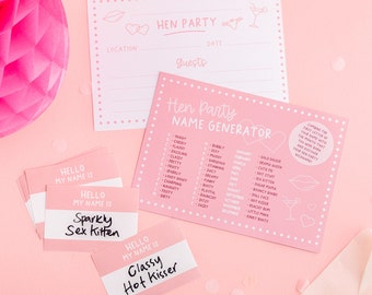 Hen Party Name Game & Stickers - Pink Hen Party Games Funny Games Ice Breaker Name Stickers Hen Do Bridal Shower Bride To Be