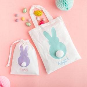 Personalised Easter Gift Bag With Fluffy Tail - Pastel Easter Treat Bag Easter Egg Hunt Bunny Bag Gift Pastel Party Gift Personalized Easter