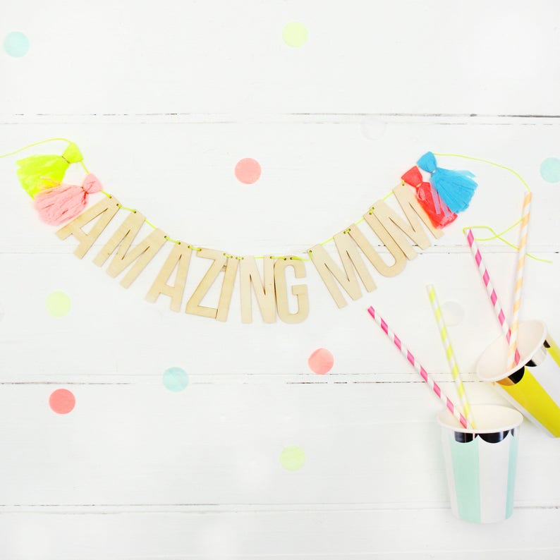 Mother/'s Birthday Decor Mother/'s Gift Ideas New Mum Gift Ideas For Mum Party Decor Baby Shower Garland Wooden Garland Amazing Mum Garland
