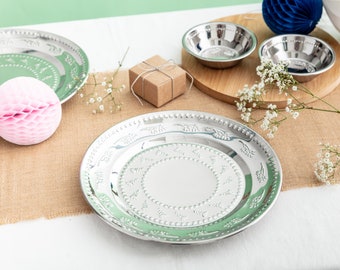 Edelstahl Silber Party Teller - Silber Metall Servierplatte Hochzeit Herzstück Tisch Leckereien Party Platte Snackteller Diwali Party