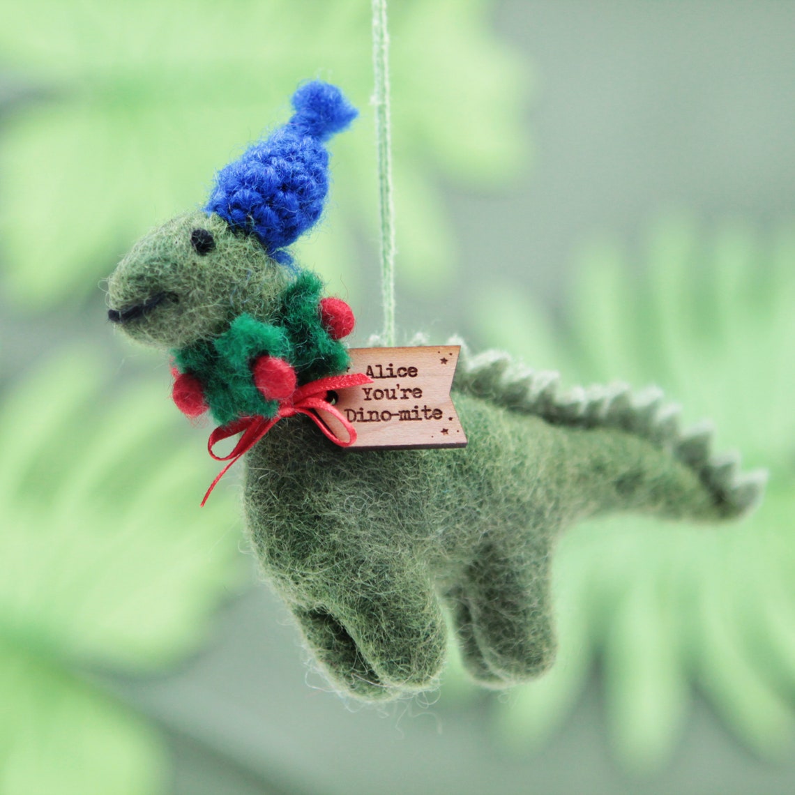 Personalised Felt Holly Wreath Dinosaur Christmas Decoration | Etsy UK