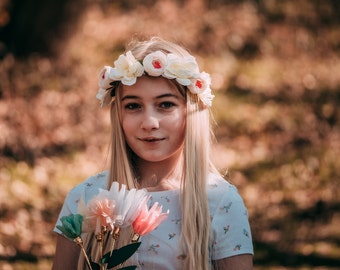 Cream Artificial Flower Crown - Floral Headpiece For Bride To Be Hen Party Hen Do Wedding Bridal Accessories Flower Girl Bridesmaid