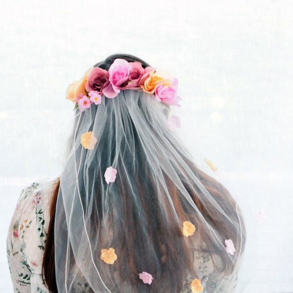 Flower Crown Veil Etsy