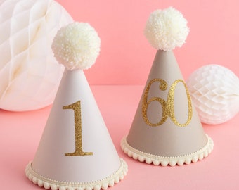 Any Age Neutral Party Hat - Cream Birthday Hat Custom Party Hat For Birthday Childrens Birthday Gift Ideas