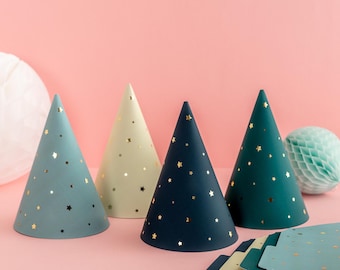 Gold Star Party Hats - 4 Pack - Flat Pack Birthday Party Party Accessories Autumn Colours Deep Dark Party Hats