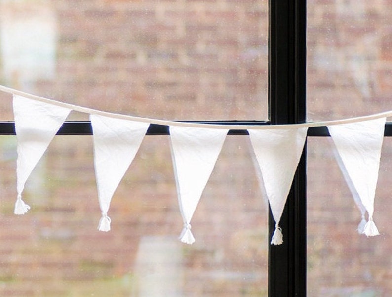 White Fabric Party Bunting White Wedding Bunting Natural Theme Street Party Great British Summer Outdoor Birthday Garden Party Decorations image 2