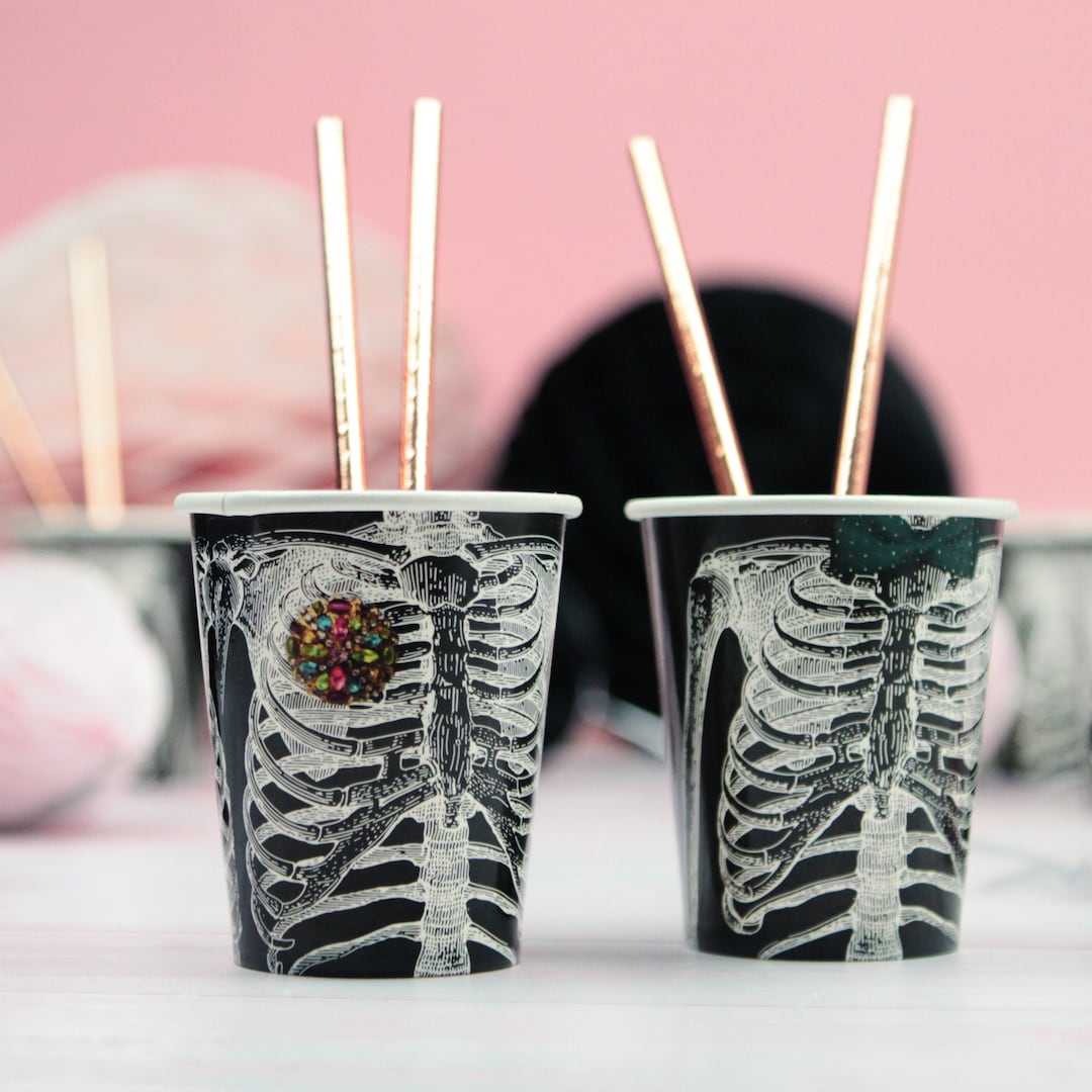 Skeleton Tableware Skeleton Paper Cups - 8 Pack - Rib Cage Paper Cups Halloween Skeleton ...