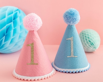 Baby's First Birthday Felt Party Hat With Colourful Pom Pom And Trim 1st Birthday Personalised First Birthday