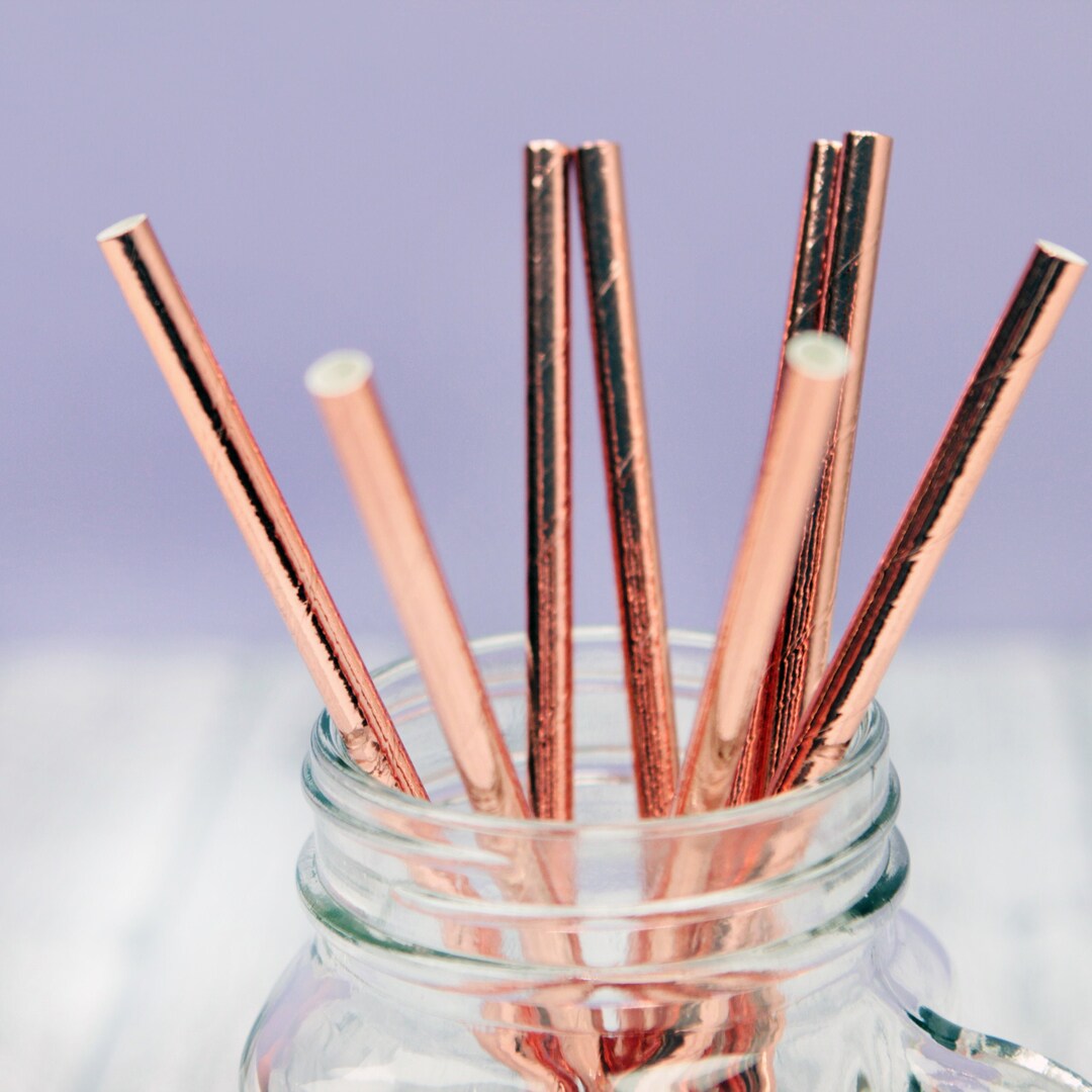Rose Gold Paper Straws - 24 Pack - Hen Party Straws Wedding Straws Foil ...