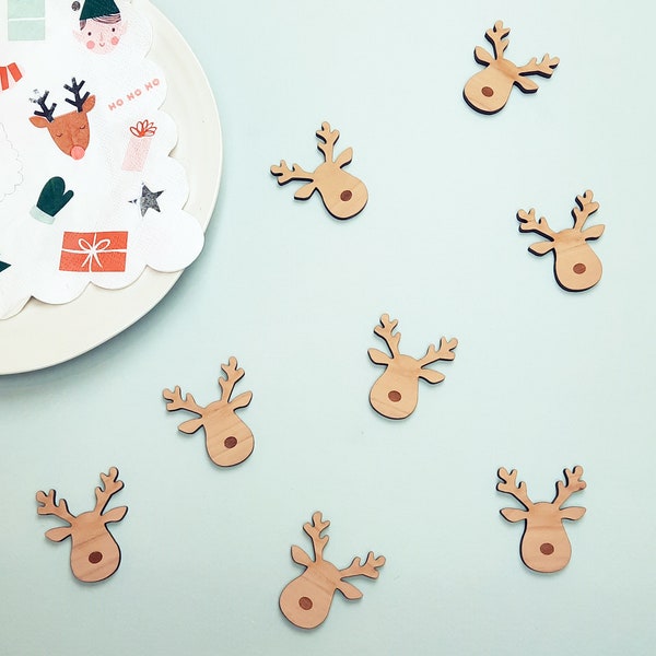 Reindeer Wooden Table Decorations - Reusable Wood Table Confetti Rudolph Theme Christmas Decorations Table Scatter Festive Dinner Party