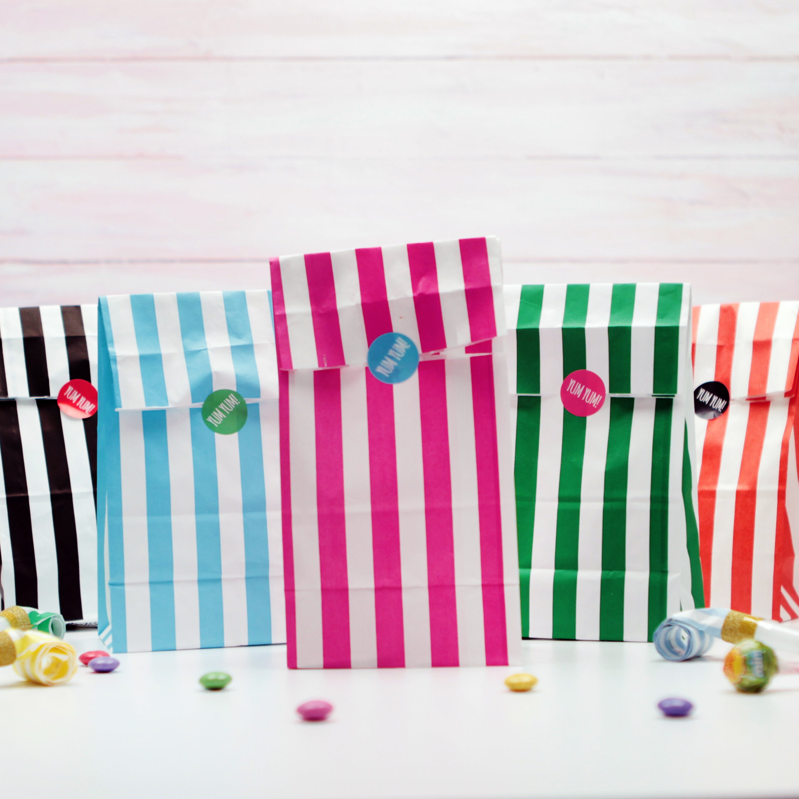 Stripy Candy Treat Bags with Yum Yum Stickers Party Bags Etsy
