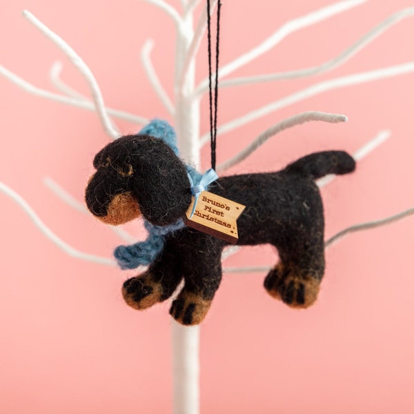 Personalised Felt Dog Tree Decoration -  Personalised Dog Themed Christmas Decorations Christmas Party Favour Dog Lover Dachshund Gift