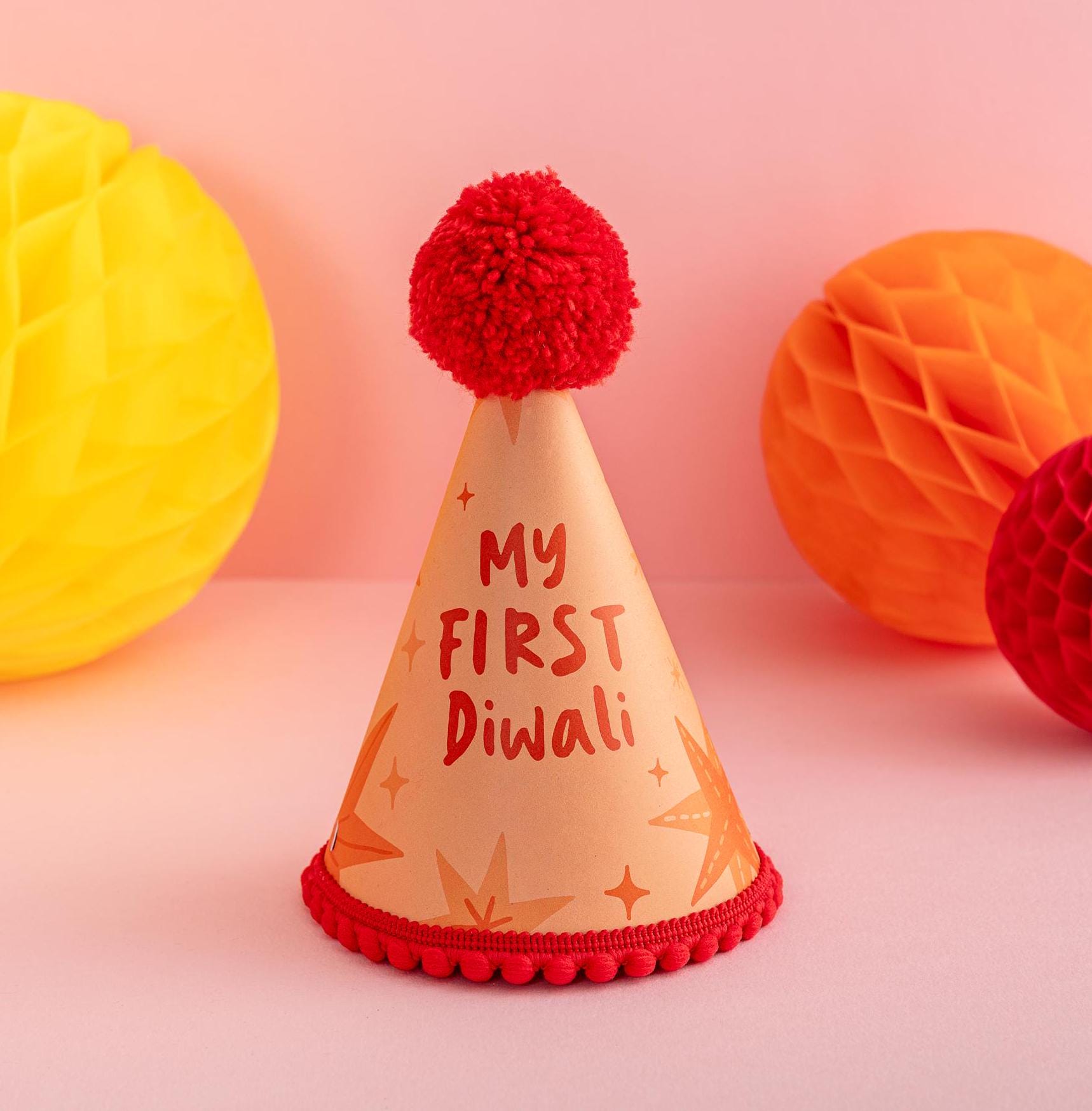 My First Diwali Party Hat - Baby Bright Colourful Decorations Diwali Family Celebrations Red Orange