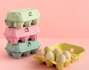 Colourful Egg Boxes - 4 Pack - Easter Egg Decorations Farm Theme Favour Reusable Egg Box Pink Green Yellow Blue