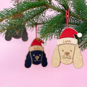 Personalised Spaniel Cockapoo Christmas Tree Decoration -  Santa Hat Dog Themed Christmas Decoration Christmas Dog Lover Puppy Gift