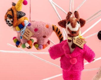 Personalised Felt Party Animal Hanging Decoration - Birthday Gift Ideas Gift For Friend Personalised Gift Hanging Zebra Felt Tiger Giraffe