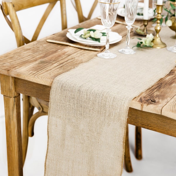 Chemin de table en jute naturel - 5 mètres - Linge de table de mariage naturel Vaisselle de fête Décor de fête simple Coureur réutilisable Thème rustique