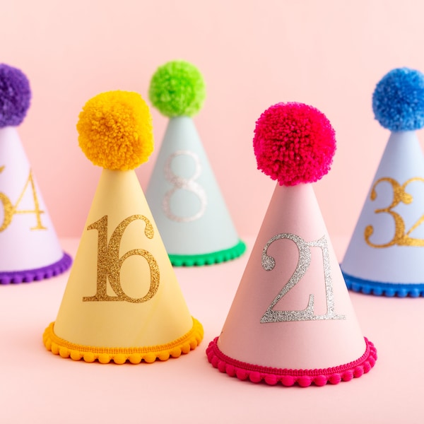 Any Age Colourful Party Hat - Bright Birthday Hat For Birthday Girl Or Boy Personalised 1st Birthday Childrens Birthday Gift Ideas