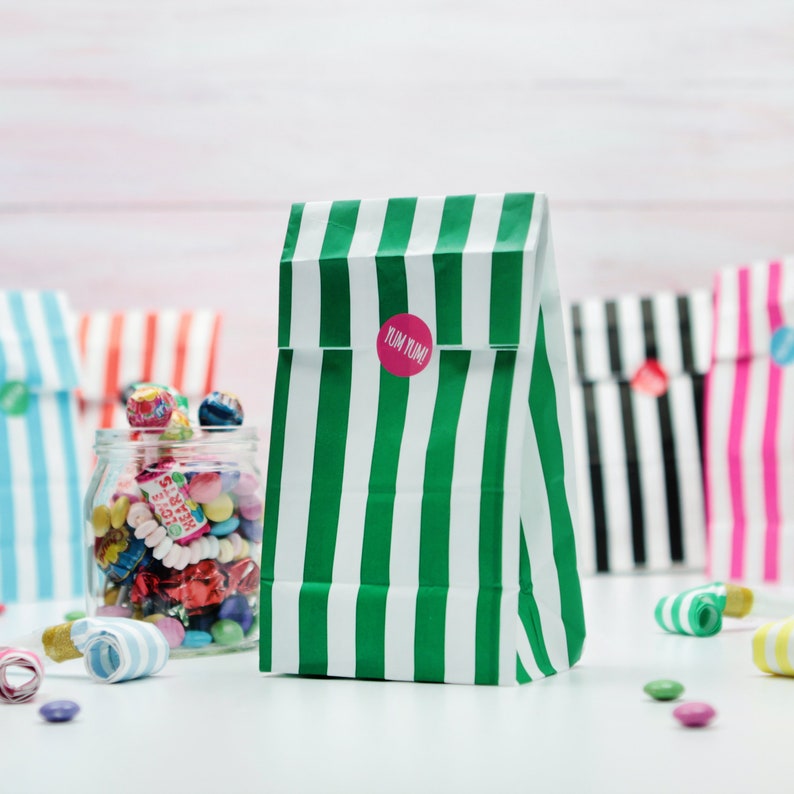 Stripy Candy Treat Bags with Yum Yum Stickers Party Bags Etsy