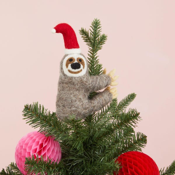 Festive Sloth Tree Topper - Felt Sloth Christmas Decoration Fun Christmas Tree Decorations Festive Keepsake