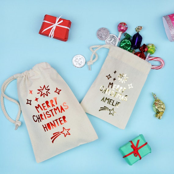 Personalised Merry Christmas Gift Bag Bespoke Secret Santa Gift Ideas Small Gift Bag Cotton Gift Bag Fabric Teacher Gifts Etsy Canada
