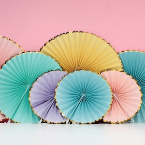 Pastel Fan Rosette Decorations - 5 Colours - Pastel Decorations Pastel And Gold Party Decorations Pastel Fans Party Decoration Hanging Decor