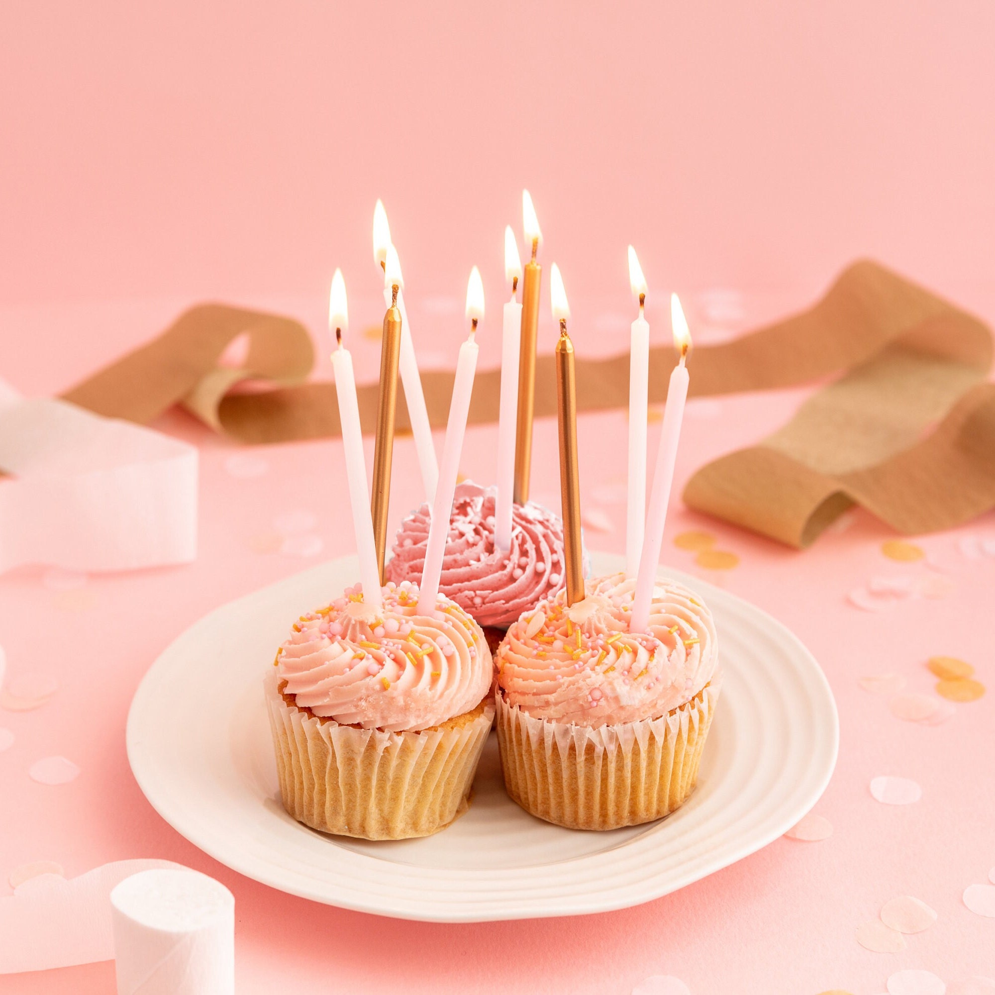 Velas de fiesta altas de color rosa y oro Paquete de 16 Velas de cumpleaños  clásicas Velas altas Velas temáticas rosas Fiesta de cumpleaños para niños  -  España