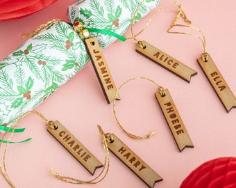 Personalised Wooden Tags - Wooden Christmas Cracker name Tags Reusable Wooden Names