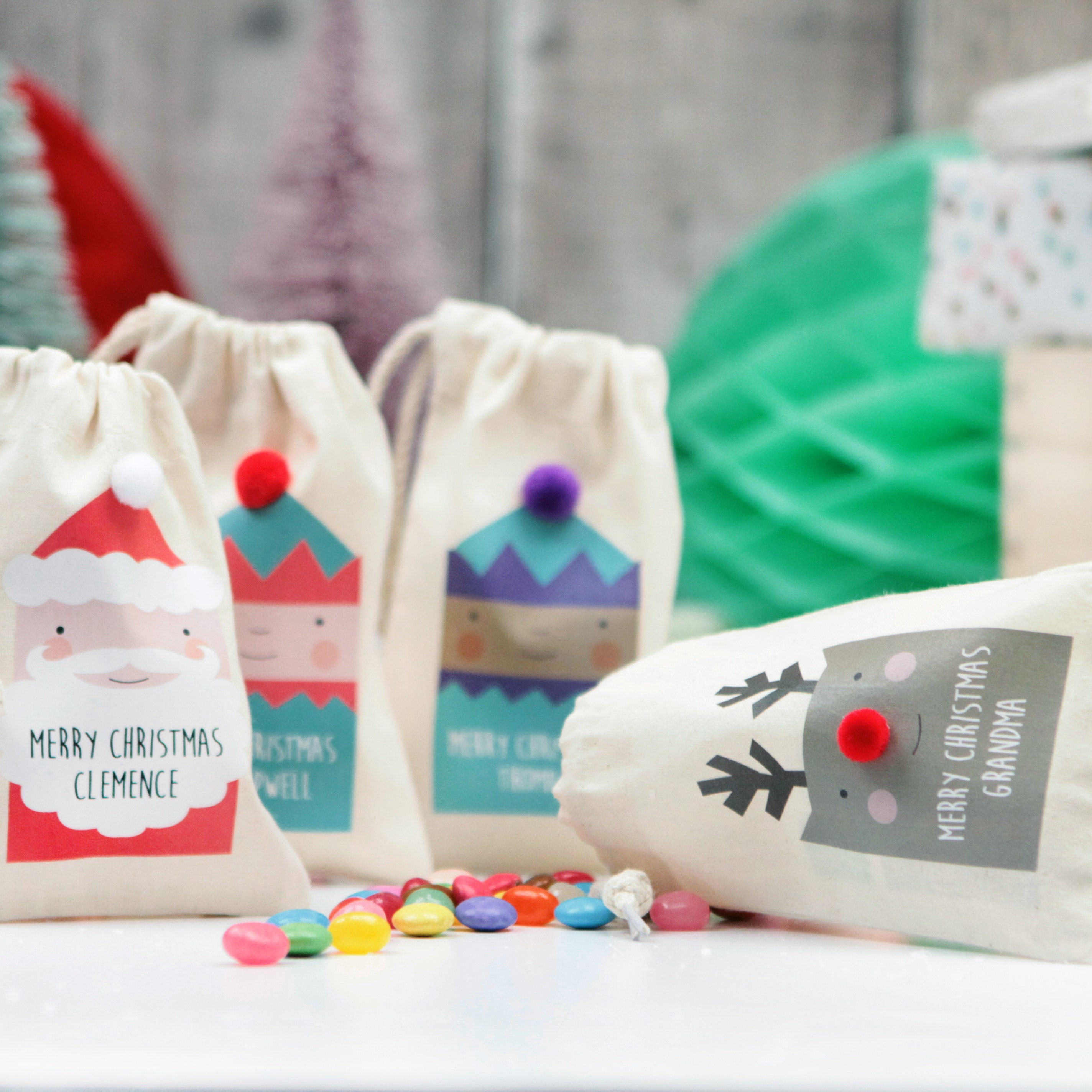 Bolsa de navidad 100% algodón personalizable para los regalos de Navidad -  2 tamaños - Precios mini