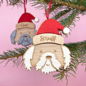 Personalised Scruffy Dog Christmas Tree Decoration -  Personalized Santa Dog Themed Christmas Decoration Christmas Dog Lover Puppy Gift