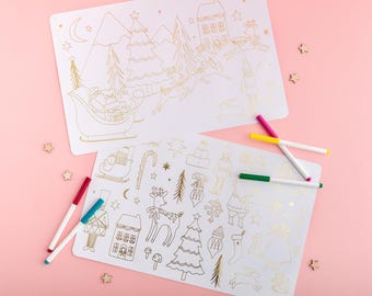 Weihnachtsfarbe in Tischsets - 2er-Pack - Kinder-Weihnachtsbasteln-Festtagsbasteln für Kinder-Heiligabend-Boxfüller