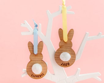 Easter Bunny Rabbit Decoration - Hanging Wooden Bunny Rabbit Personalised Gift Ideas Easter Table Place Names Birthday Gift Thinking Of You