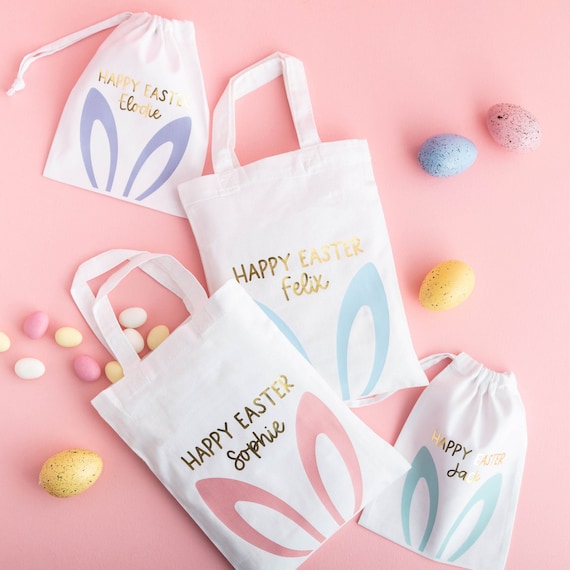 Personalised Easter Gift Bag Pastel and Gold Easter Treat Bag
