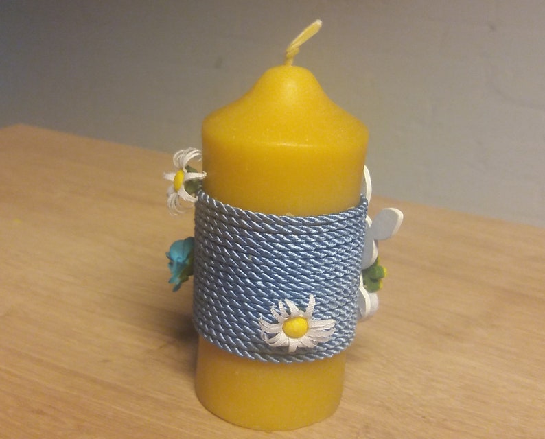 bee wax candles candle for lanterns wind lights and decoration Pillar candle from beeswax wrapped with blossoms and Easter bunny