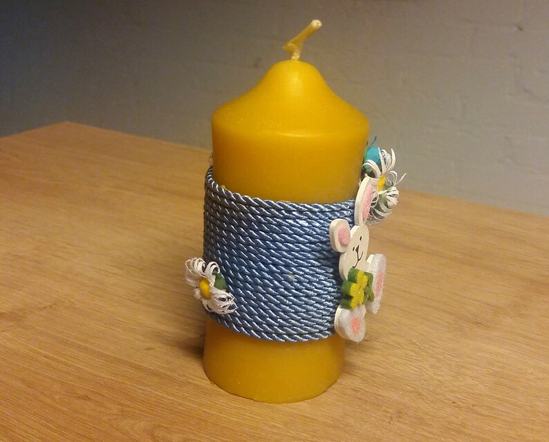 bee wax candles candle for lanterns wind lights and decoration Pillar candle from beeswax wrapped with blossoms and Easter bunny