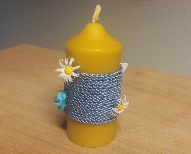bee wax candles candle for lanterns wind lights and decoration Pillar candle from beeswax wrapped with blossoms and Easter bunny