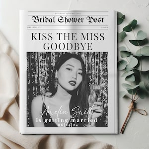 Bridal Shower Newspaper Template, Canva Template, Shower Timeline, Double sided Newspaper with Bridal Shower Games, Fun Editable Newspaper