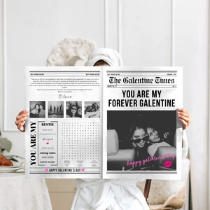 Canva Galentines Zeitungsvorlage, große Galentines Day Zeitung für Fotografie, bearbeitbare Zeitung Galentines Day Blumenstrauß Wrap