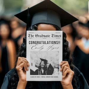 Modèle de journal de remise des diplômes, journal des diplômés Canva éditable, souvenir imprimable d'annonce de finissants, photographie de finissants cadeau de remise des diplômes