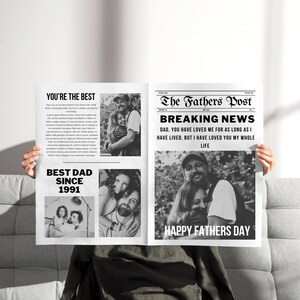 Modello di giornale per la festa del papà, biglietto modificabile per la festa del papà, giornale personalizzato per la festa del papà, stampa di giornale, posta tradizionale, modello Canva