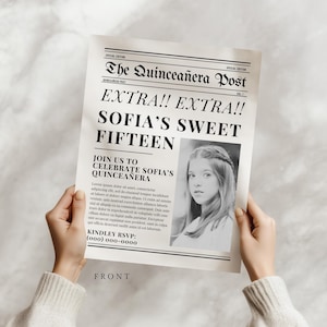 Quinceañera Save the Date Newspaper Template, Personalized Sweet 15 Announcement Template, Canva Editable Invitation for Quince Photoshoot,