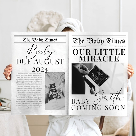 Pregnancy announcement newspaper, Canva newspaper pregnancy announcement, double sided newspaper baby announcement, Newspaper baby shower